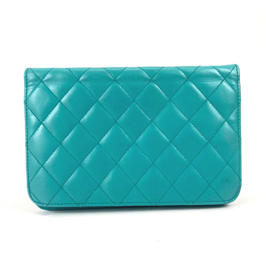 Chanel long CC COCO Mark Quilting Matelasse Green Leather Wallet Case