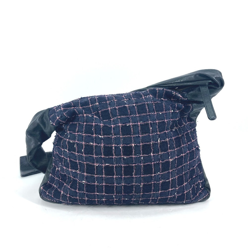 Chanel Tweed Navy Button CC COCO Mark Leather Shoulder Bag
