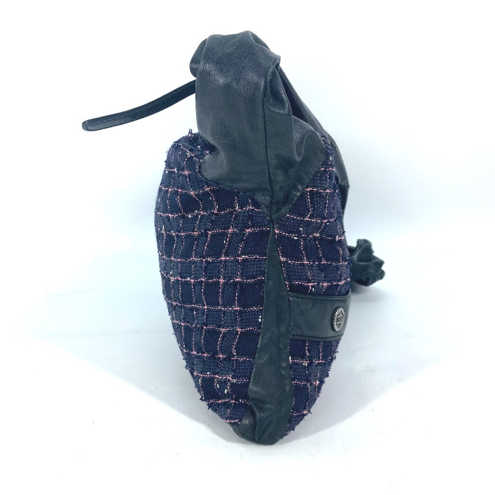 Chanel Tweed Navy Button CC COCO Mark Leather Shoulder Bag