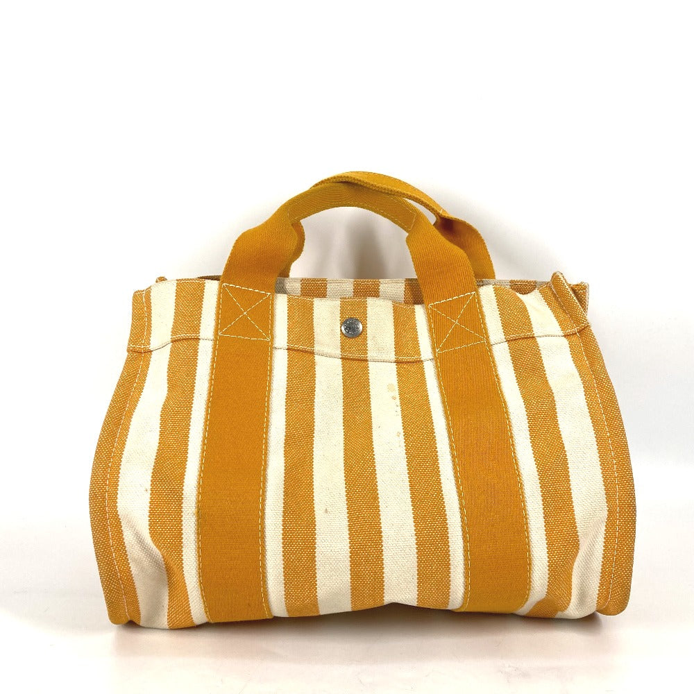 Hermes Handbag With Porch Cannes Pm Stripe Canvas Orange Travel Bag