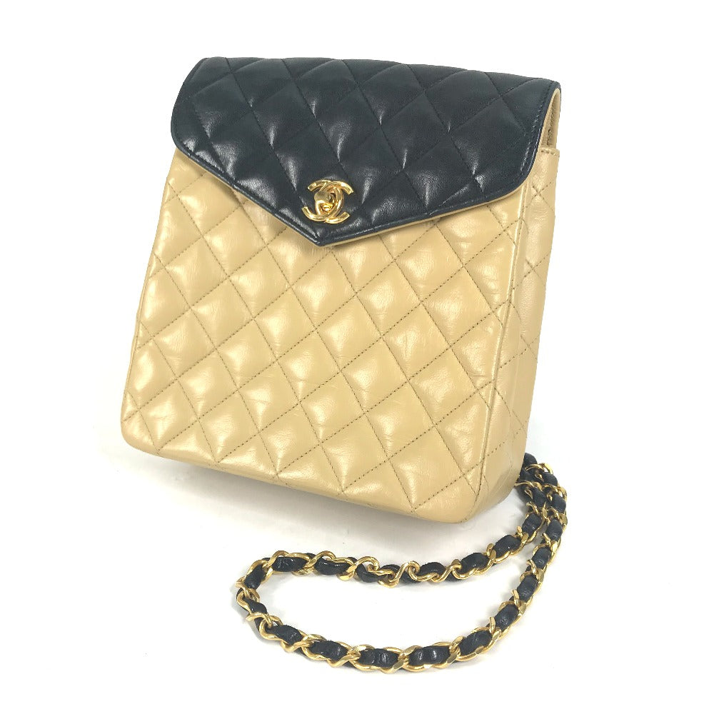Chanel lambskin By color CC COCO Mark Beige Shoulder Bag