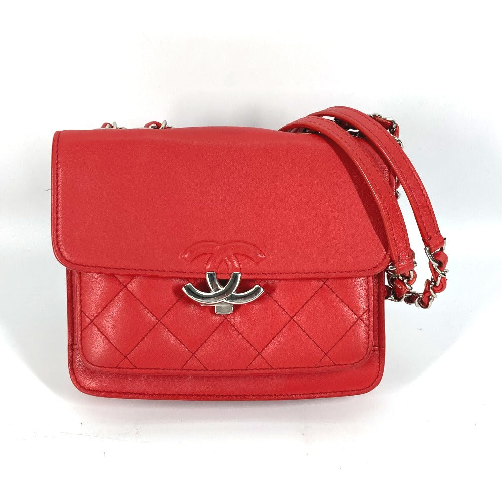 Chanel WChain Double CC COCO Mark Red Leather Shoulder Bag