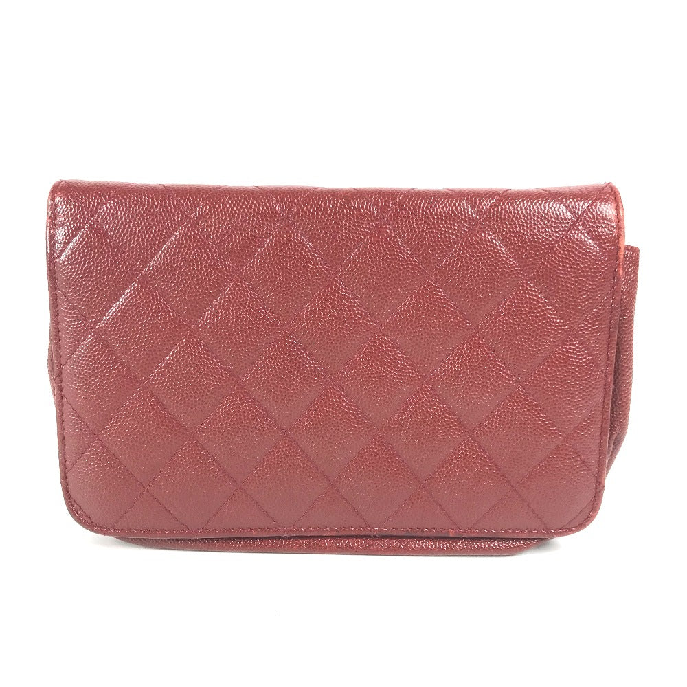 CHANEL Long Wallet Purse Caviar skin Red x Gold Metal CC COCO Mark Coco Lock Chain Wallet Women