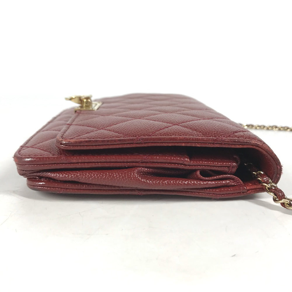 CHANEL Long Wallet Purse Caviar skin Red x Gold Metal CC COCO Mark Coco Lock Chain Wallet Women