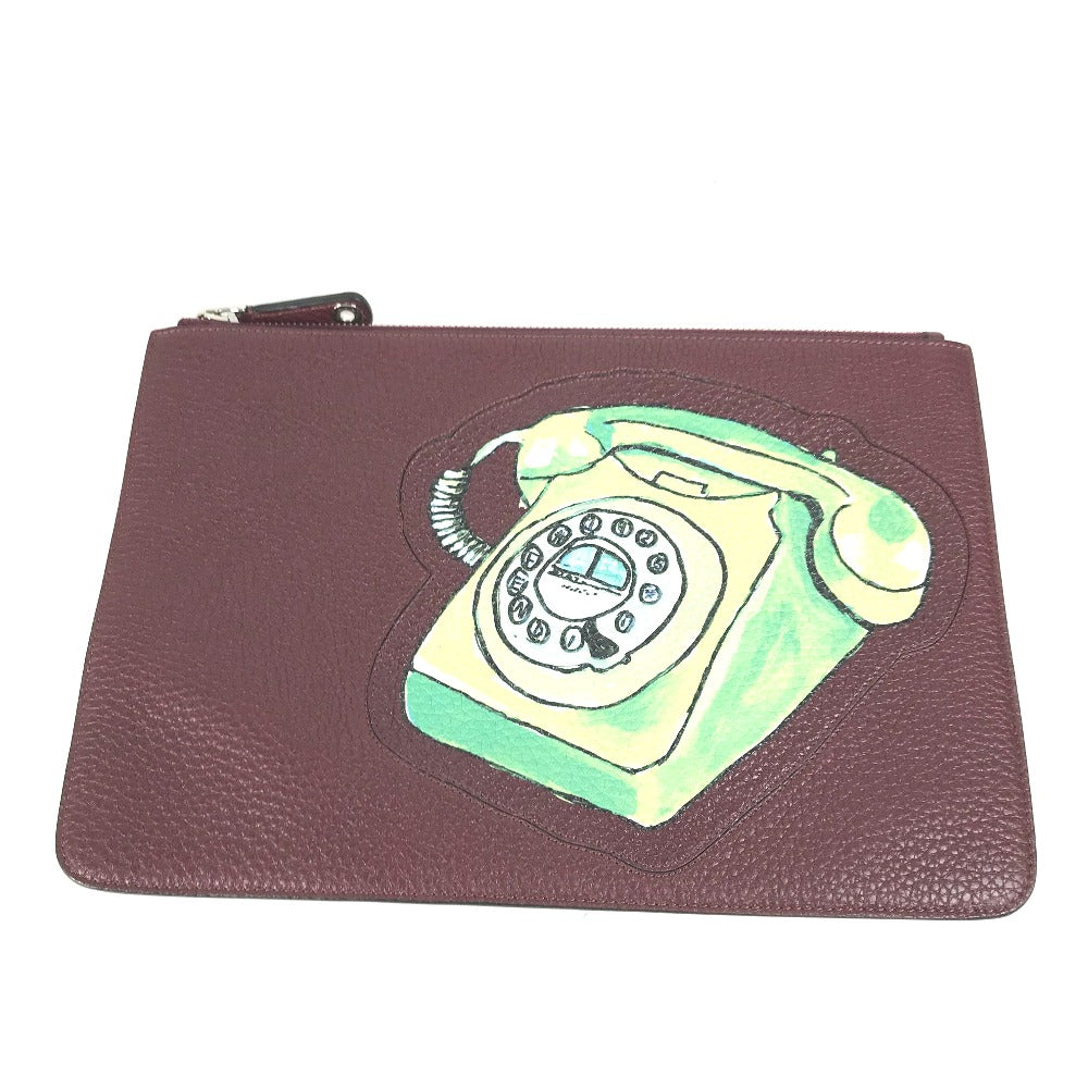 Fendi Clutch Bag 7N0078 Type Pouch Pouch Telephone Design Leather Brown