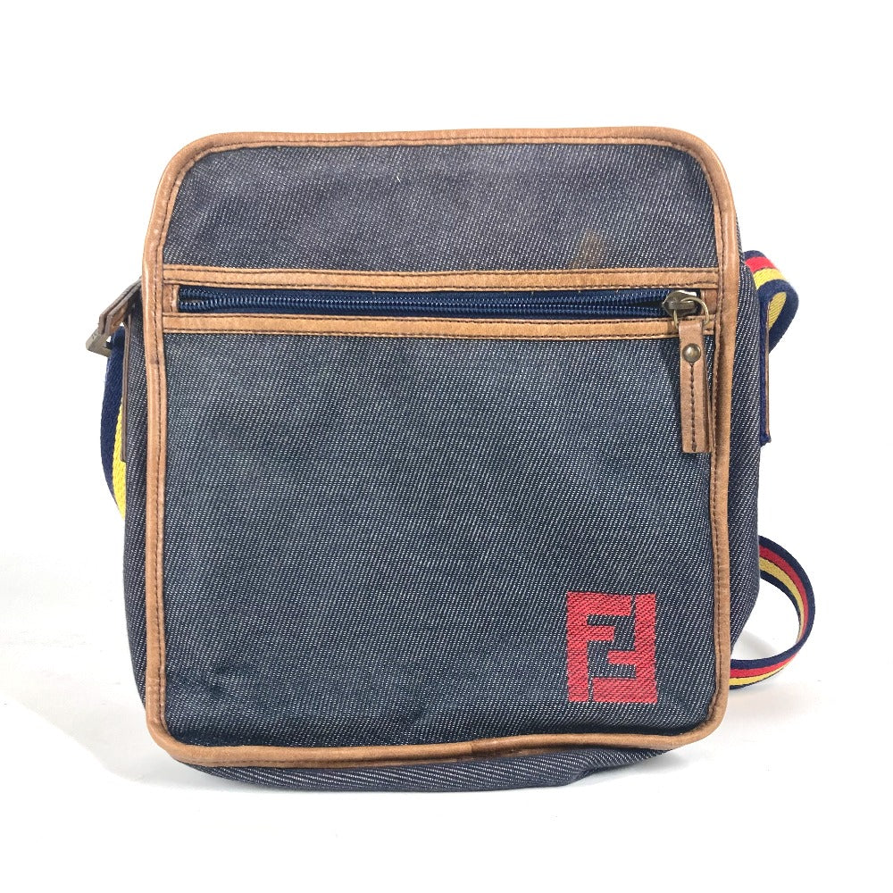 Fendi Shoulder Bag Pochette Denim Blue Logo