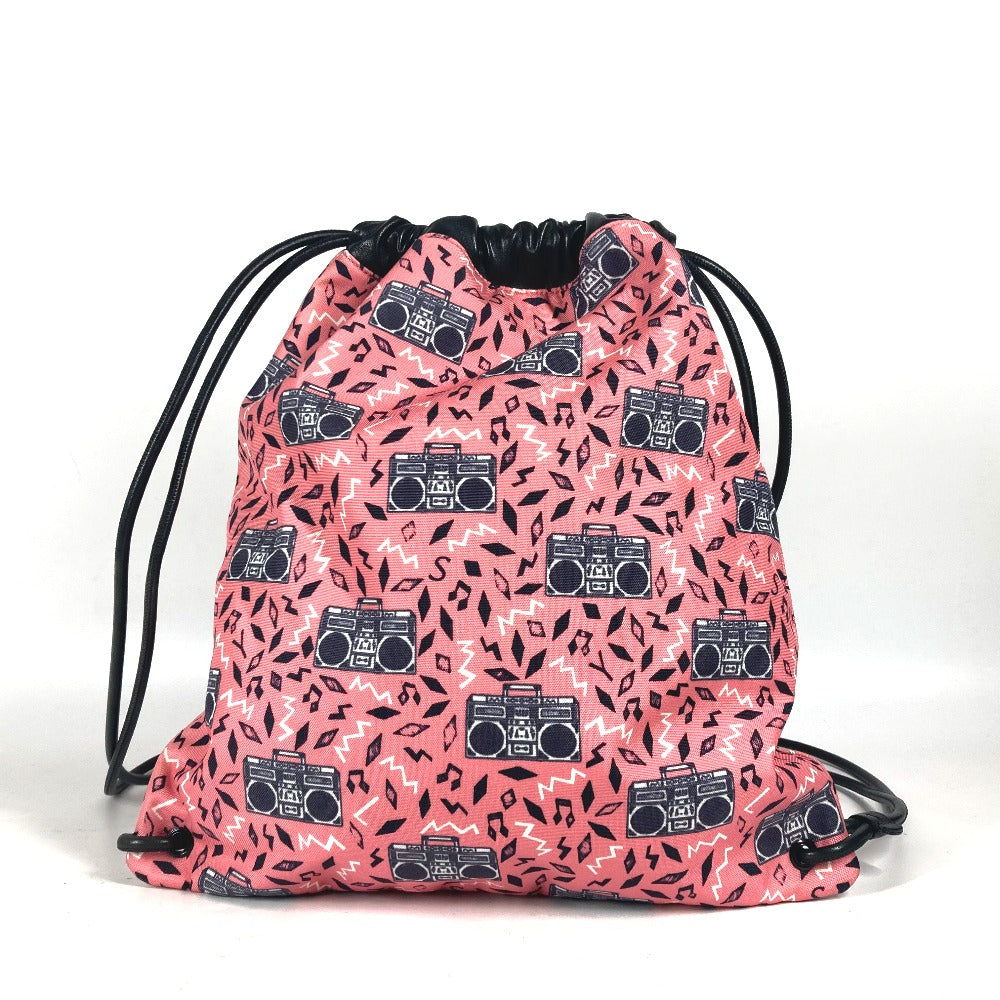 Saint Paris Backpack Boomboxpattern Teddy Knapsack Leather Canvas