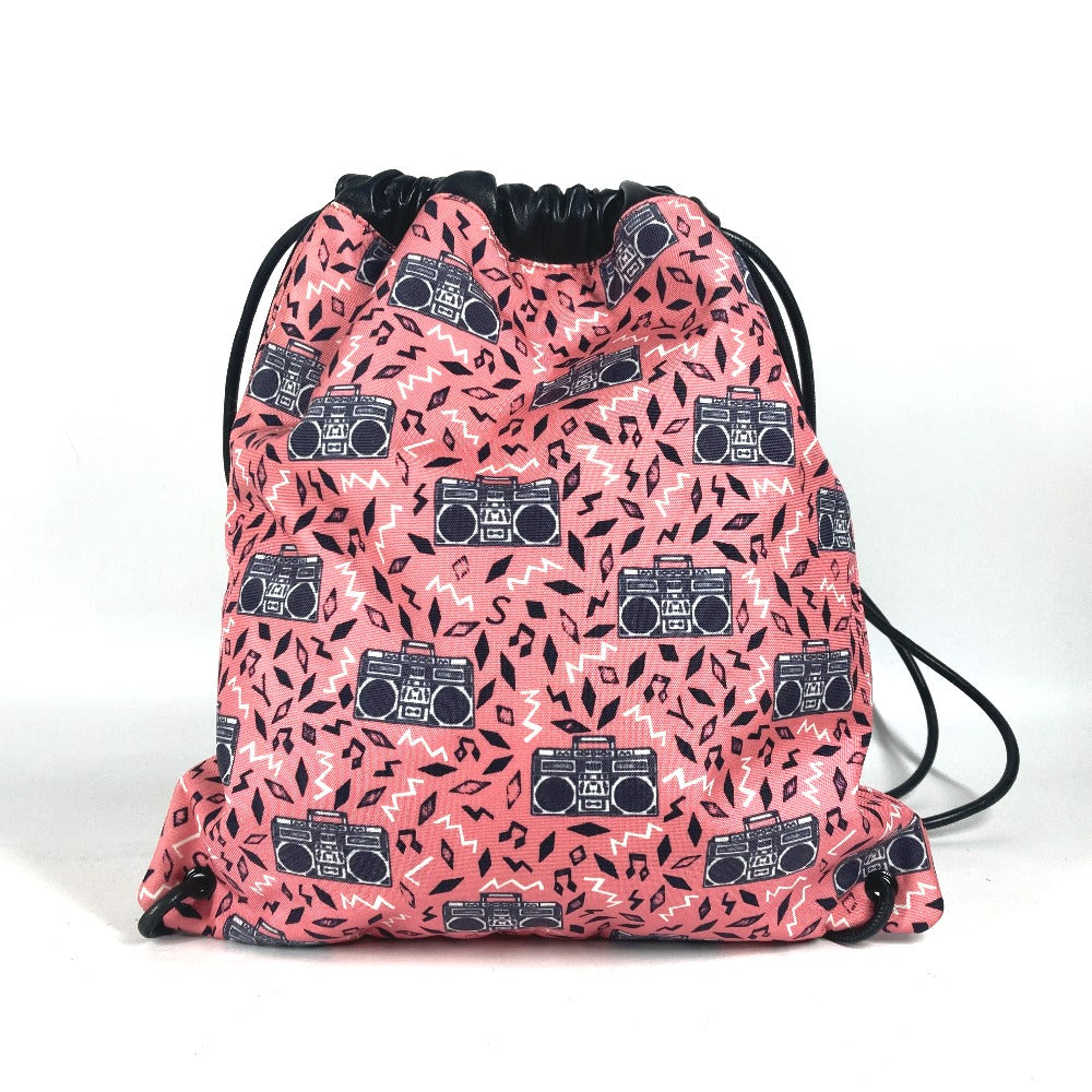 Saint Paris Backpack Boomboxpattern Teddy Knapsack Leather Canvas