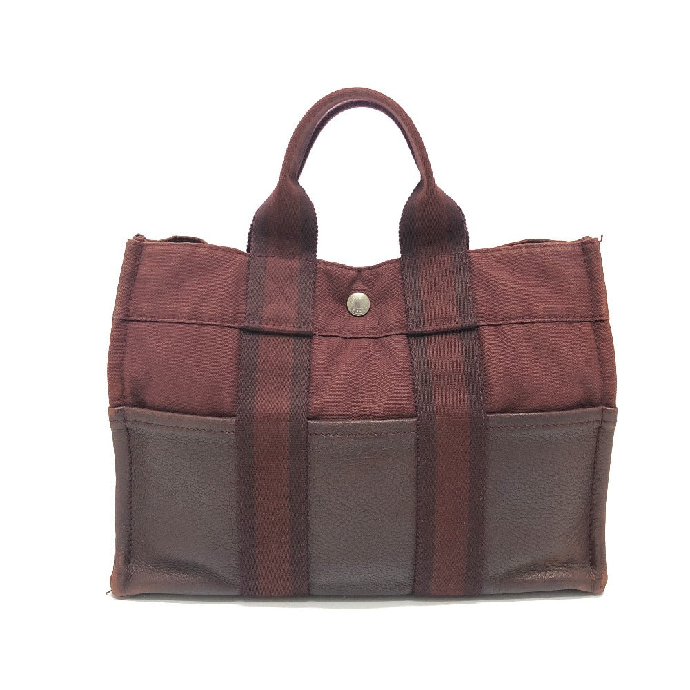 Hermes Handbag Wine Type Half Fool Toepm Women Leather Canvas Red Travel Bag