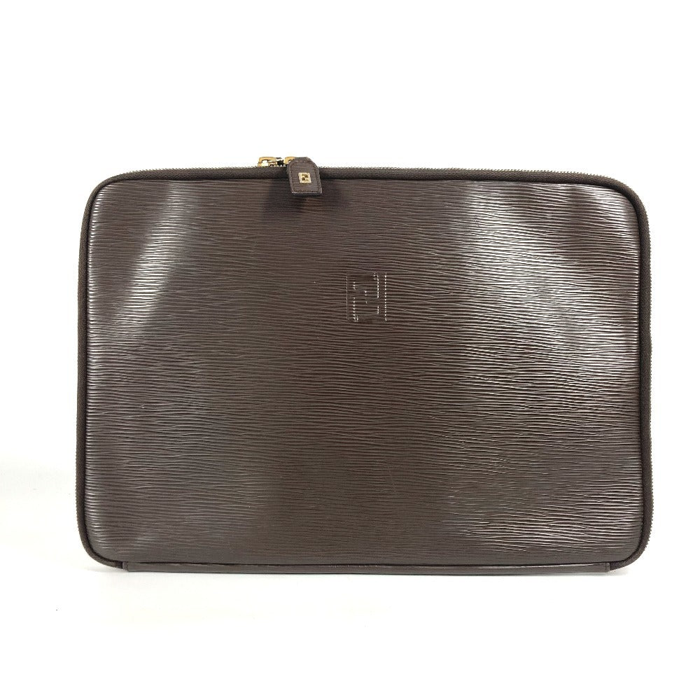 Fendi Clutch Bag Ff Women Leather Brown Logo