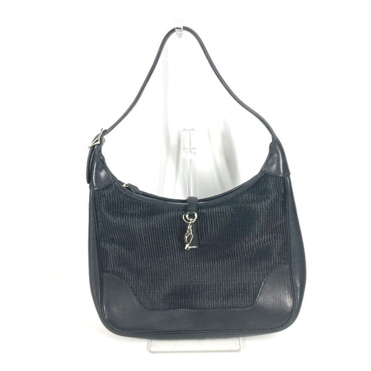 Shoulder Bag Straw, Trim Trim Leather Black