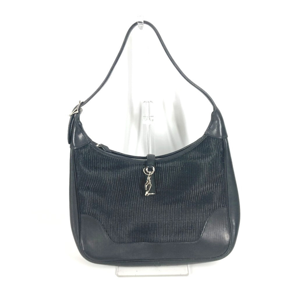 Hermes Shoulder Bag Straw Trim Trim Leather Black