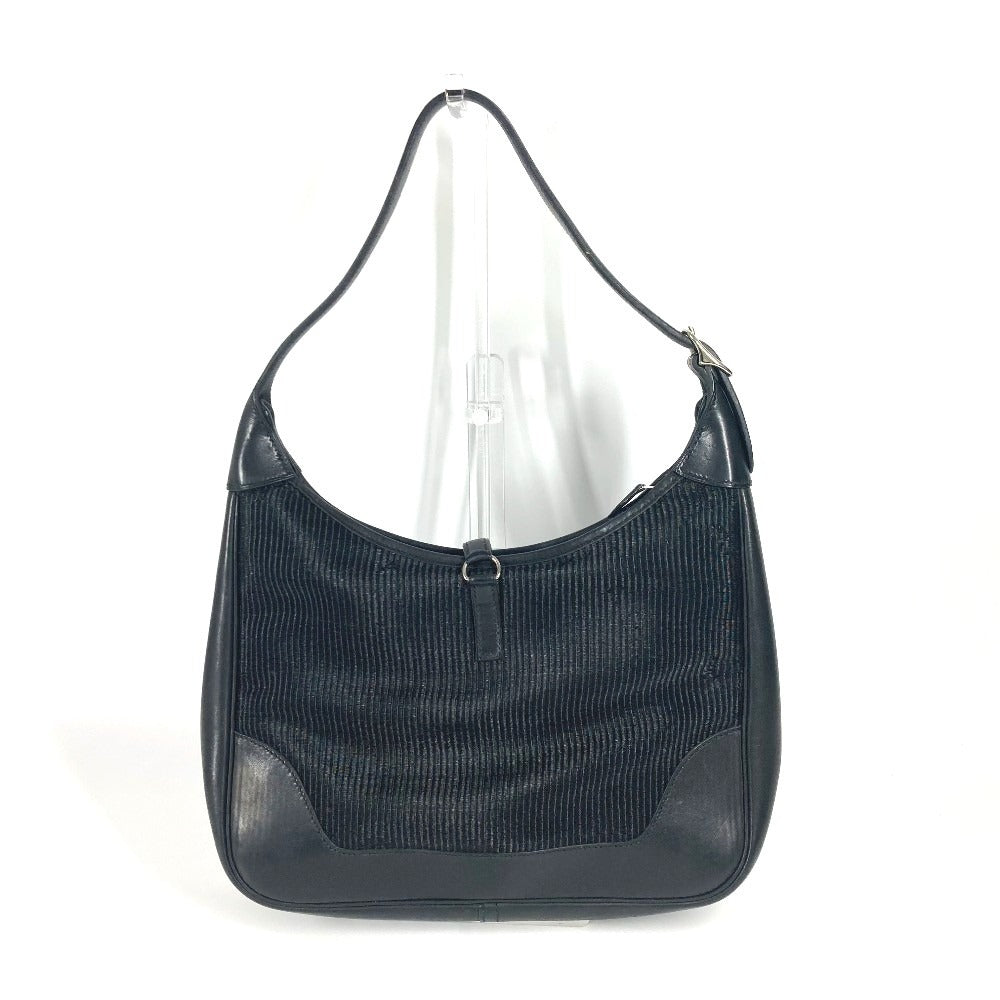 Shoulder Bag Straw, Trim Trim Leather Black