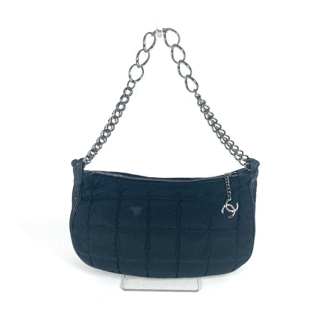Chanel nylon CC COCO Mark Chocolate Bar Black Leather Shoulder Bag