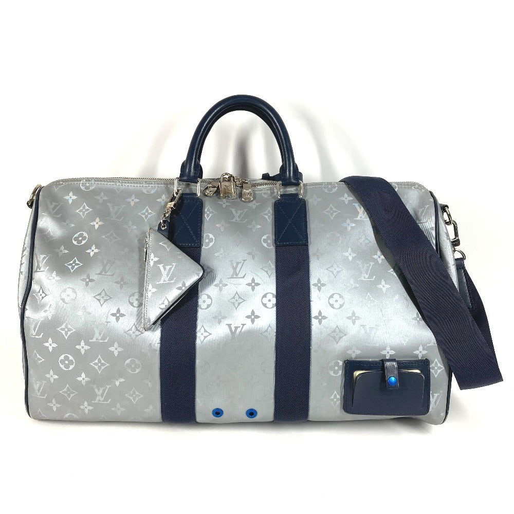 Louis Vuitton Boston Duffel M44170 satellite Keepall Monogram Leather Canvas Silver Travel Bag