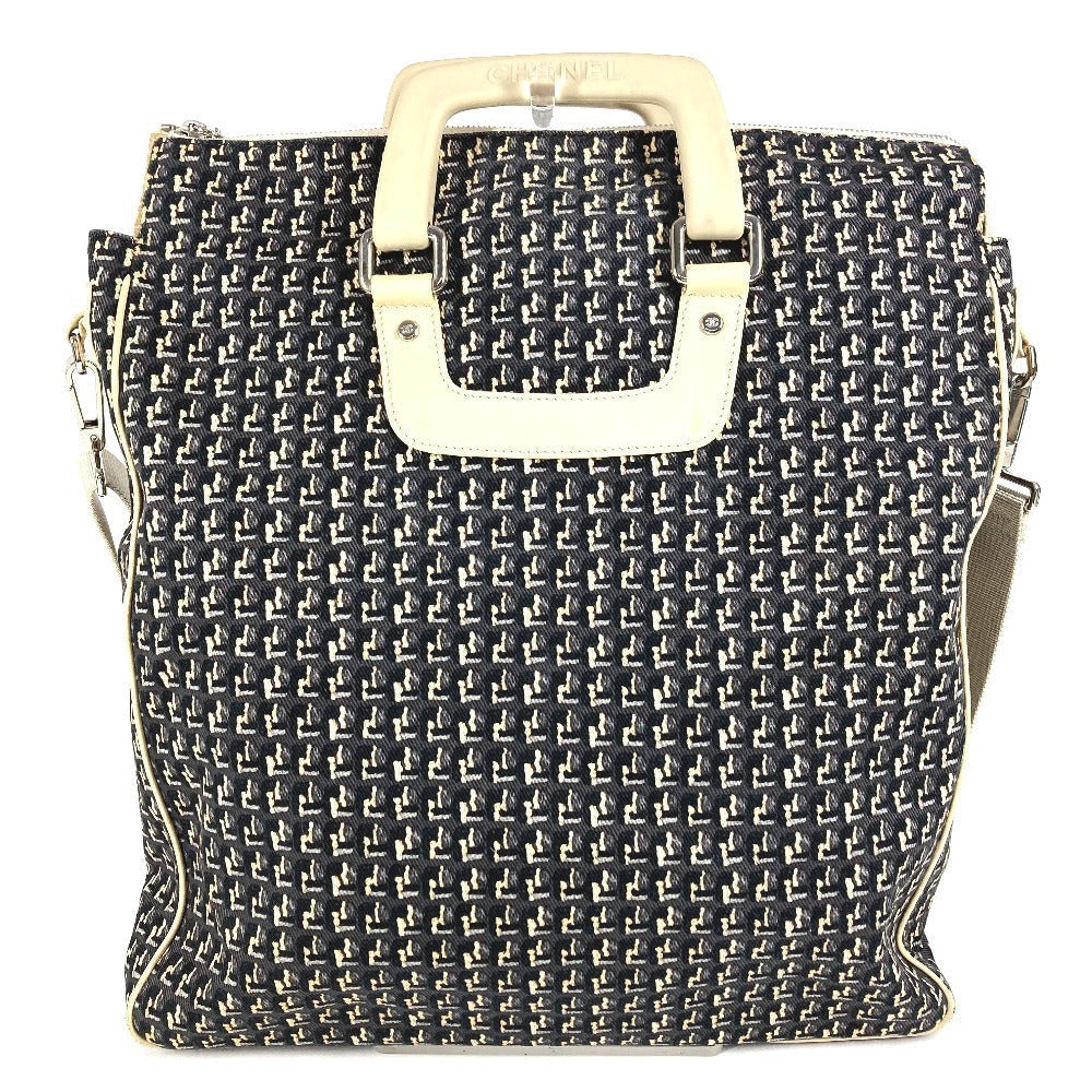 Chanel Clover logo Black Canvas Leather Shoulder Bag