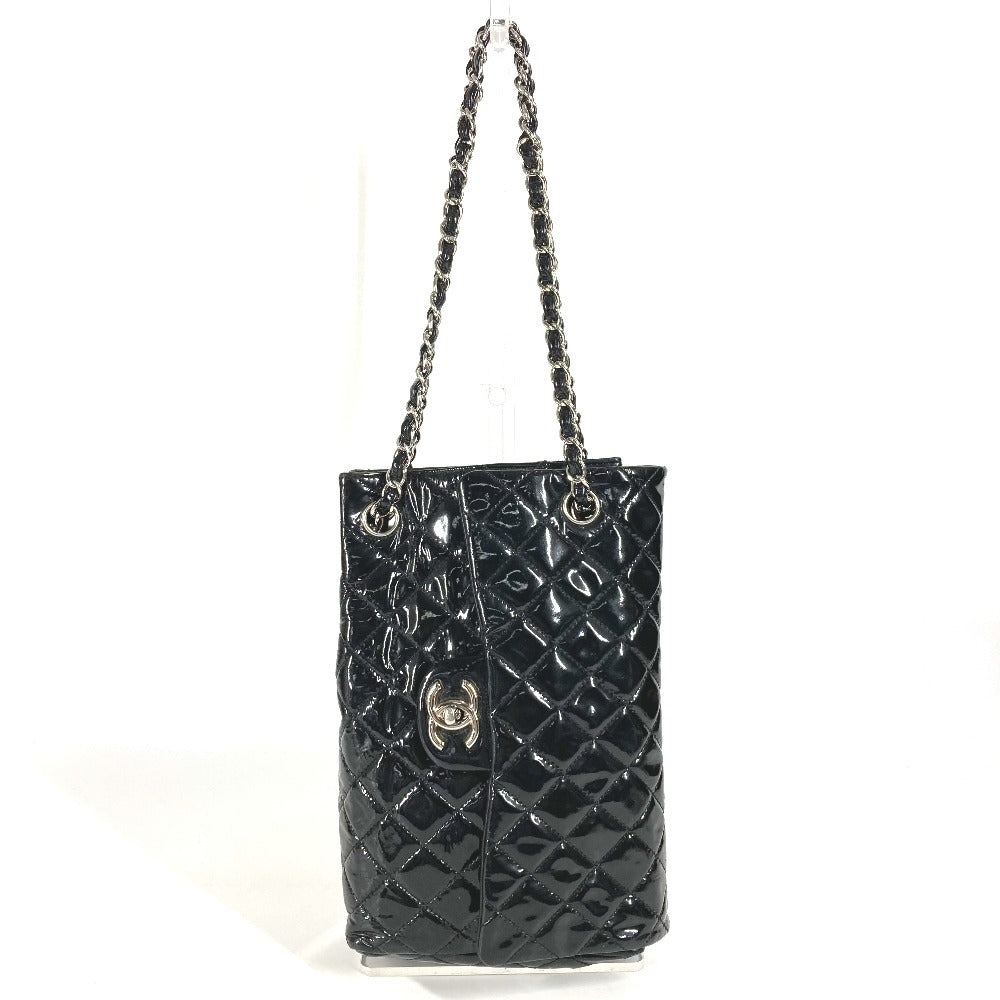 Chanel enamel CC COCO Mark logo vertical Black Shoulder Bag