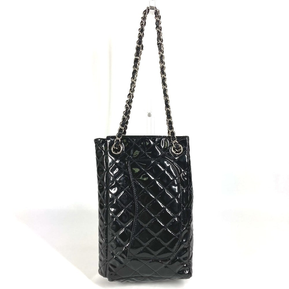 Chanel enamel CC COCO Mark logo vertical Black Shoulder Bag