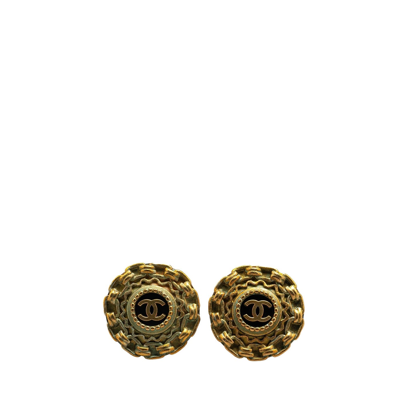 Gold Chanel Gold Plated Acrylic CC Clip On Earrings