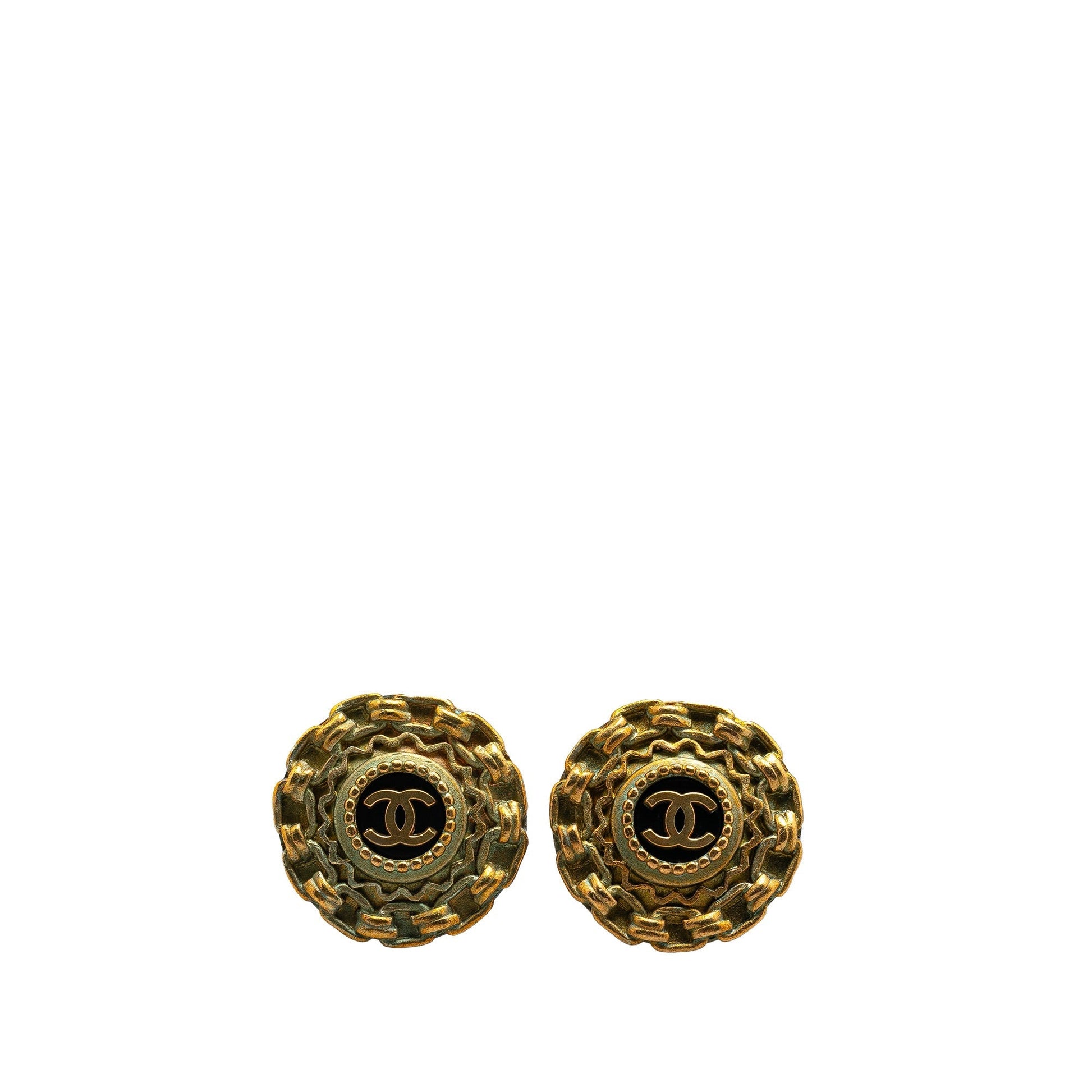 Gold Chanel Gold Plated Acrylic CC Clip On Earrings