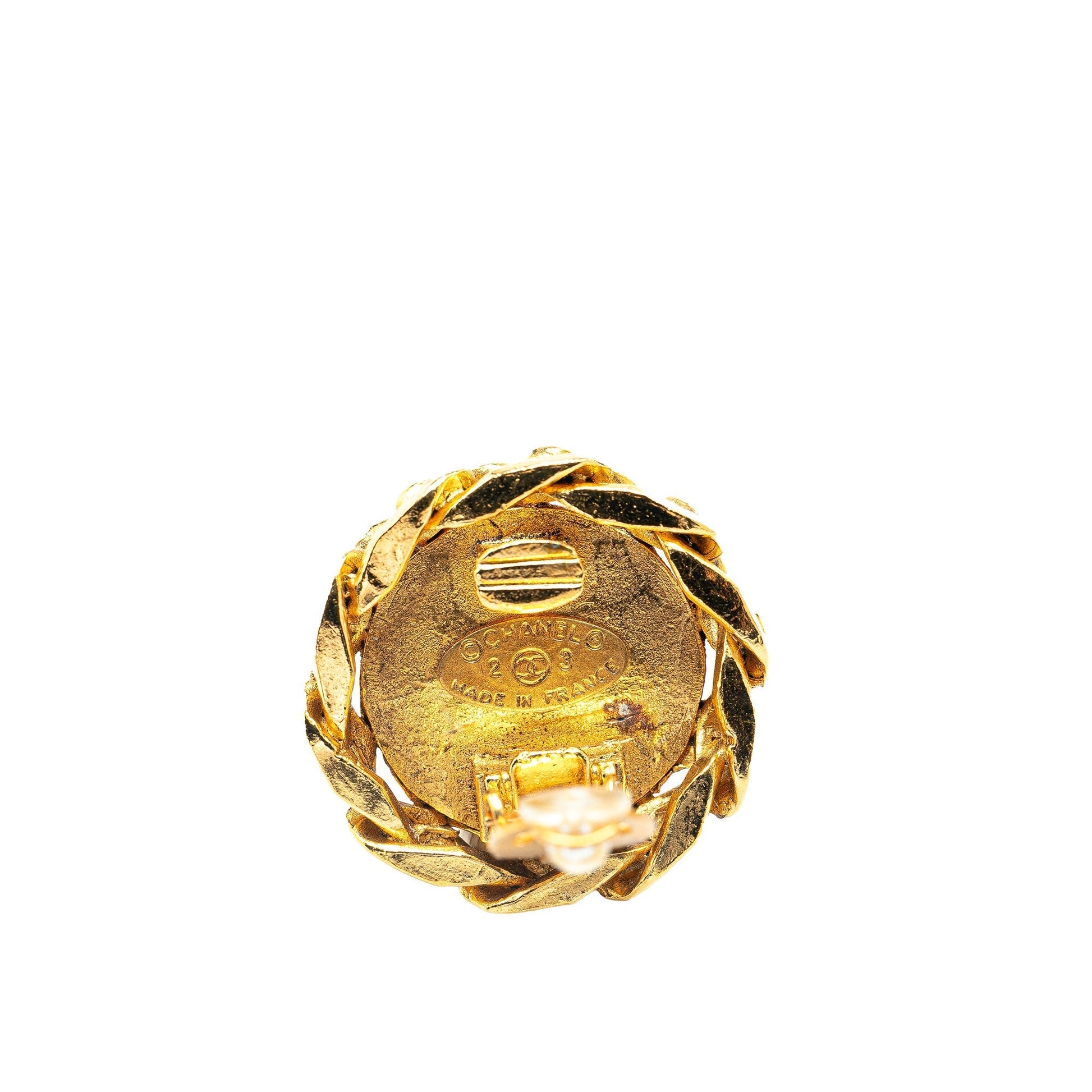 Gold Chanel Gold Plated Rhinestone CC Clip On Earrings