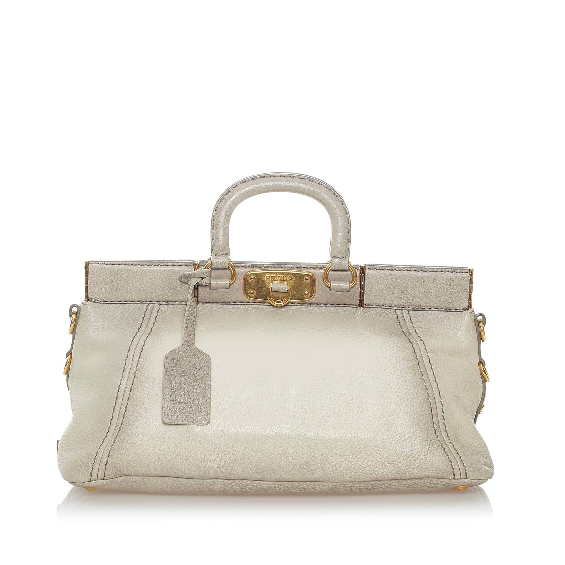 Prada Cervo Antik Frame Handbag Grey Gray Travel Bag