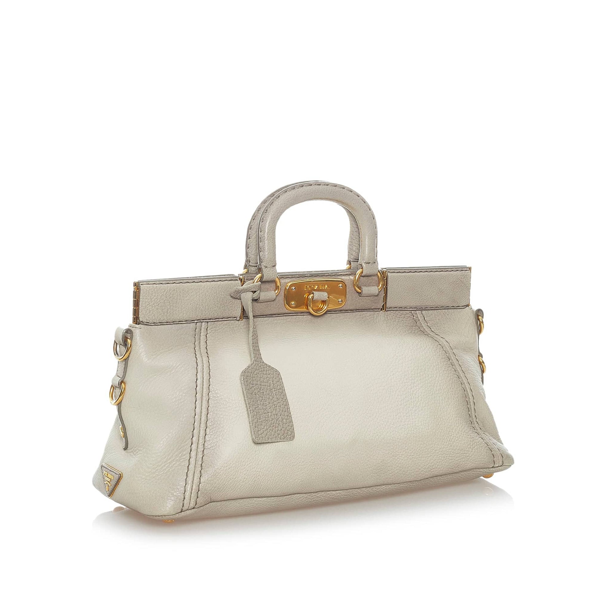 Prada Cervo Antik Frame Handbag Grey Gray Travel Bag