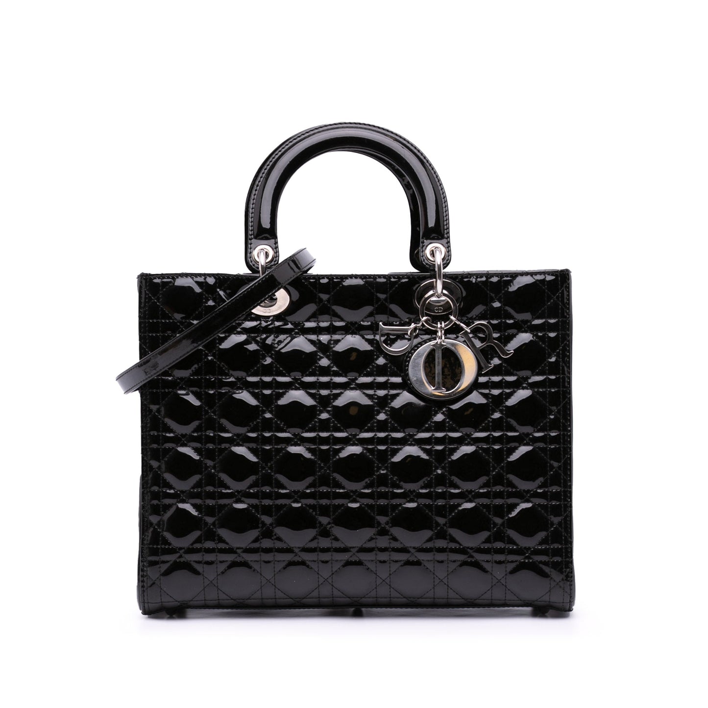 Dior Handbag Cannage Lady Satchel 9 Patent Black Large Satchel Bag