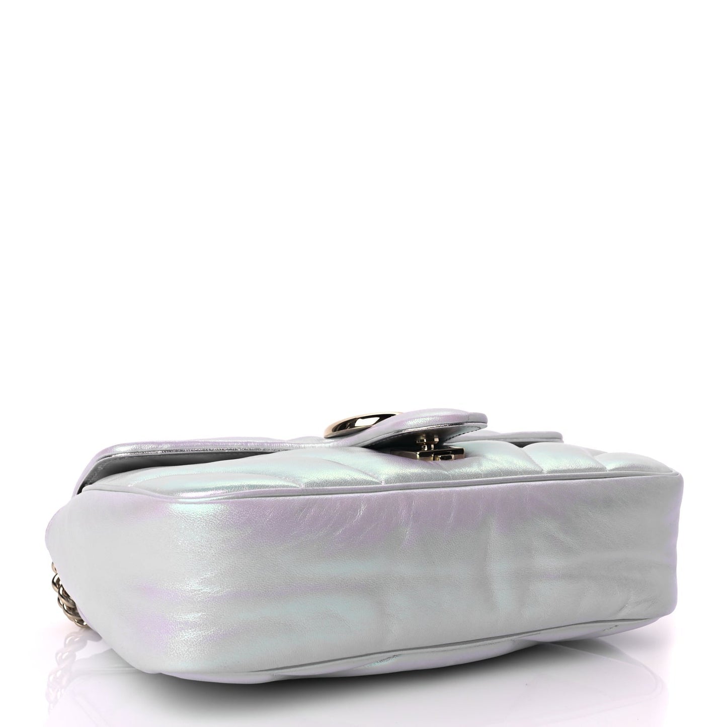 Gucci Iridescent Nappa Chevron Matelasse Small GG Marmont Shoulder Bag Snow Light Blue