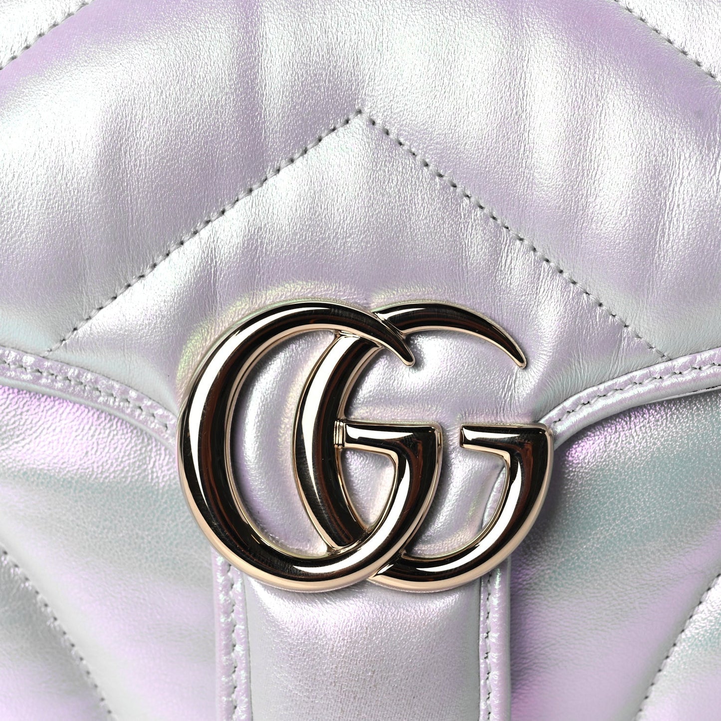 Gucci Iridescent Nappa Chevron Matelasse Small GG Marmont Shoulder Bag Snow Light Blue