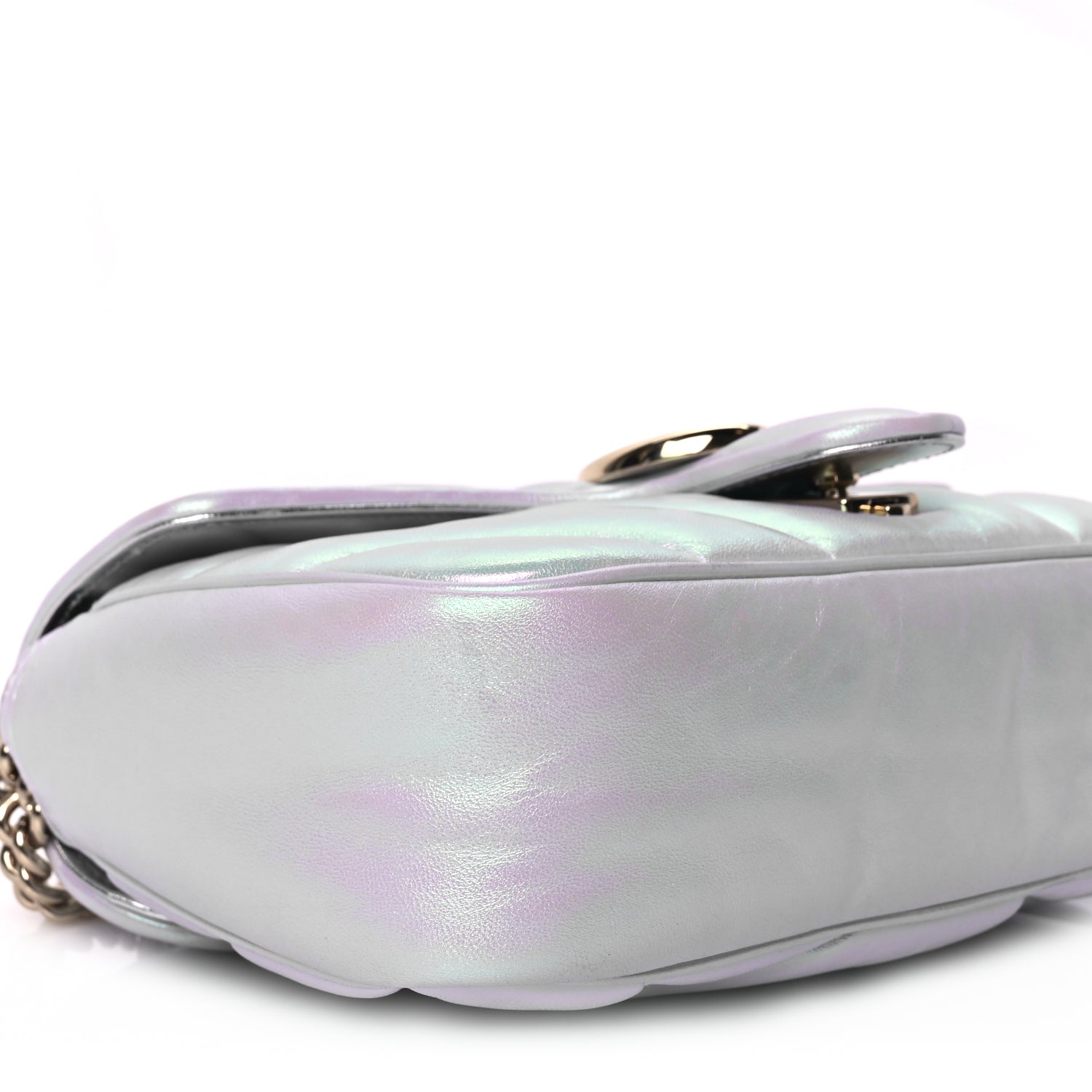 Gucci Iridescent Nappa Chevron Matelasse Small GG Marmont Shoulder Bag Snow Light Blue