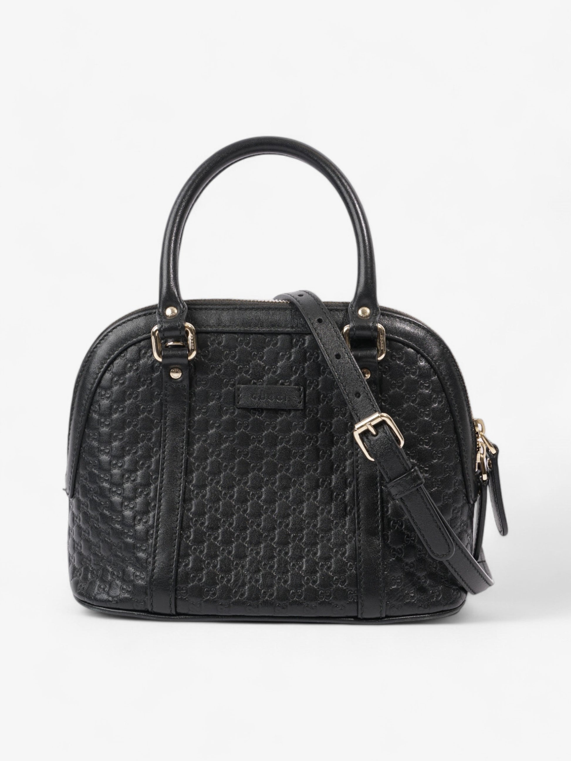 Gucci sima Dome Handbag Leather Black Travel Bag