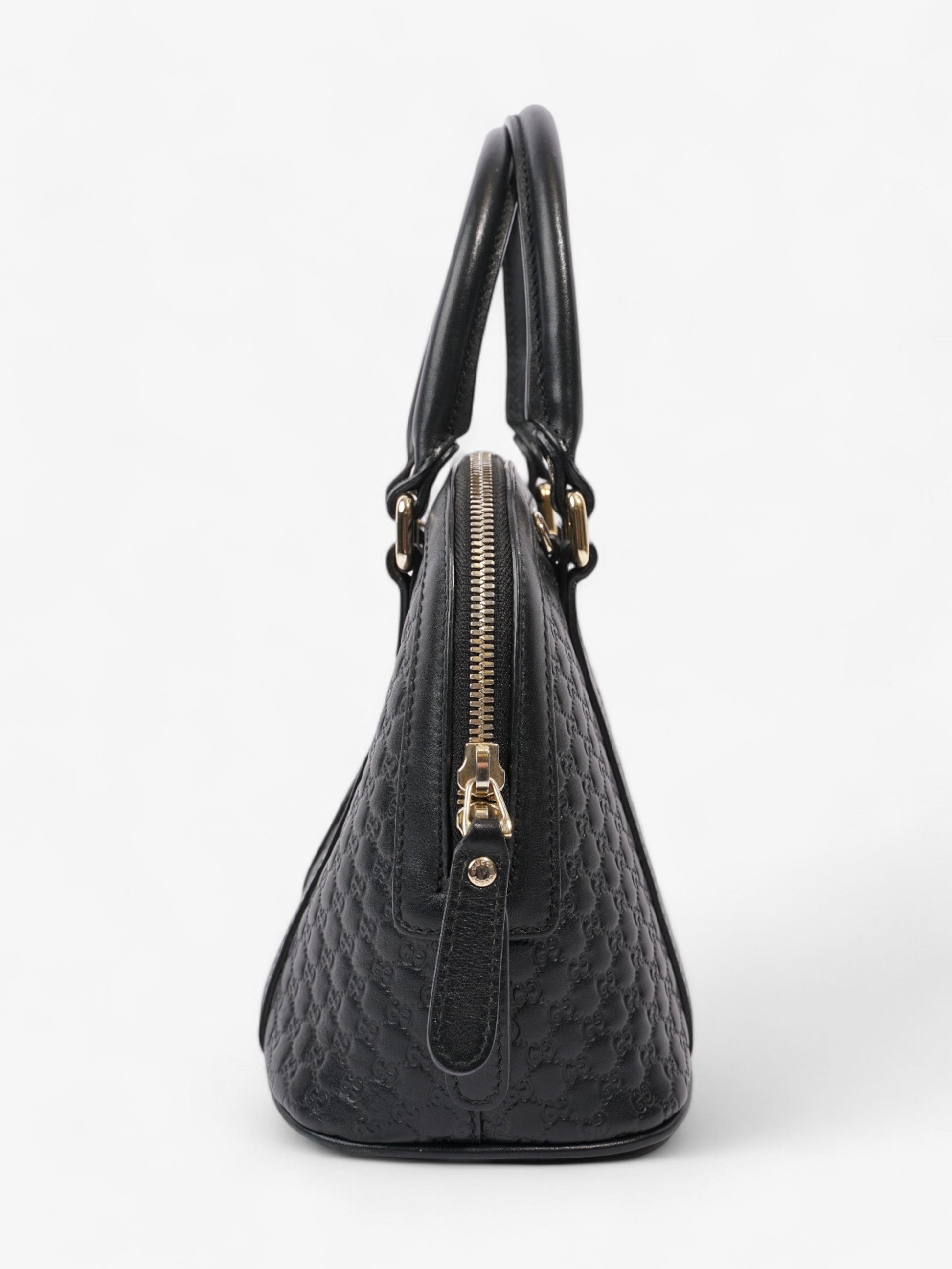 Gucci sima Dome Handbag Leather Black Travel Bag