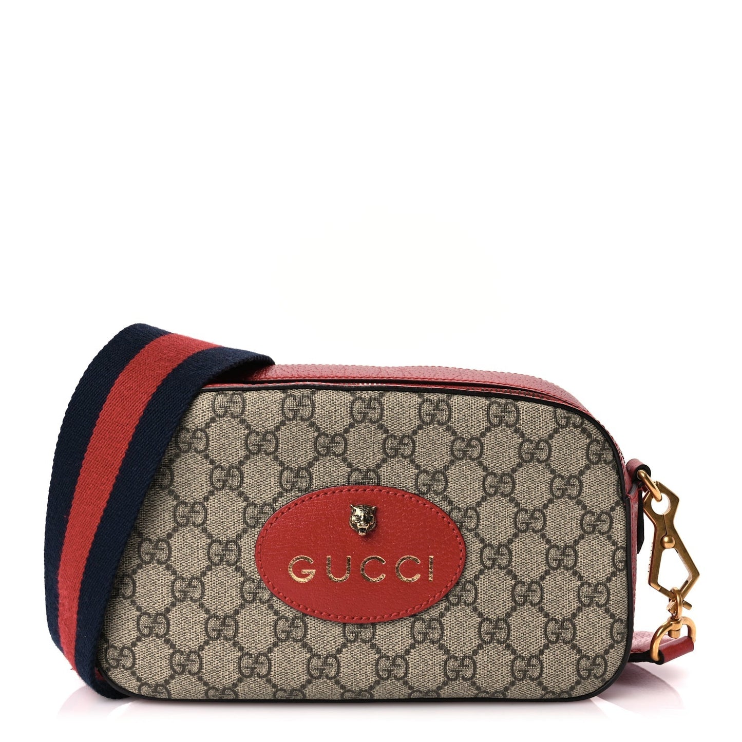 Gucci GG Supreme Monogram Web Neo Shoulder Bag Beige Red