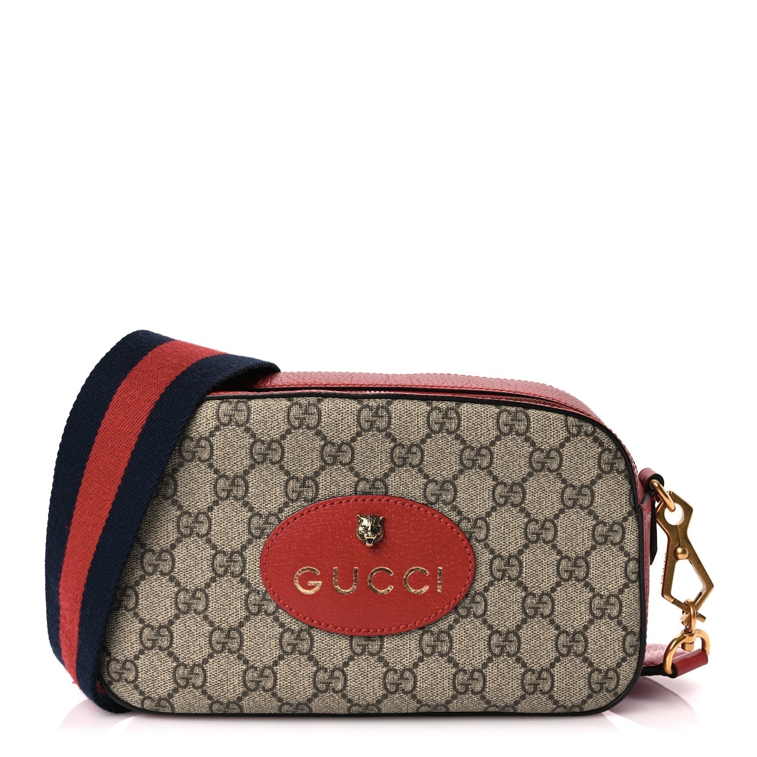 Gucci GG Supreme Monogram Web Neo Shoulder Bag Beige Red