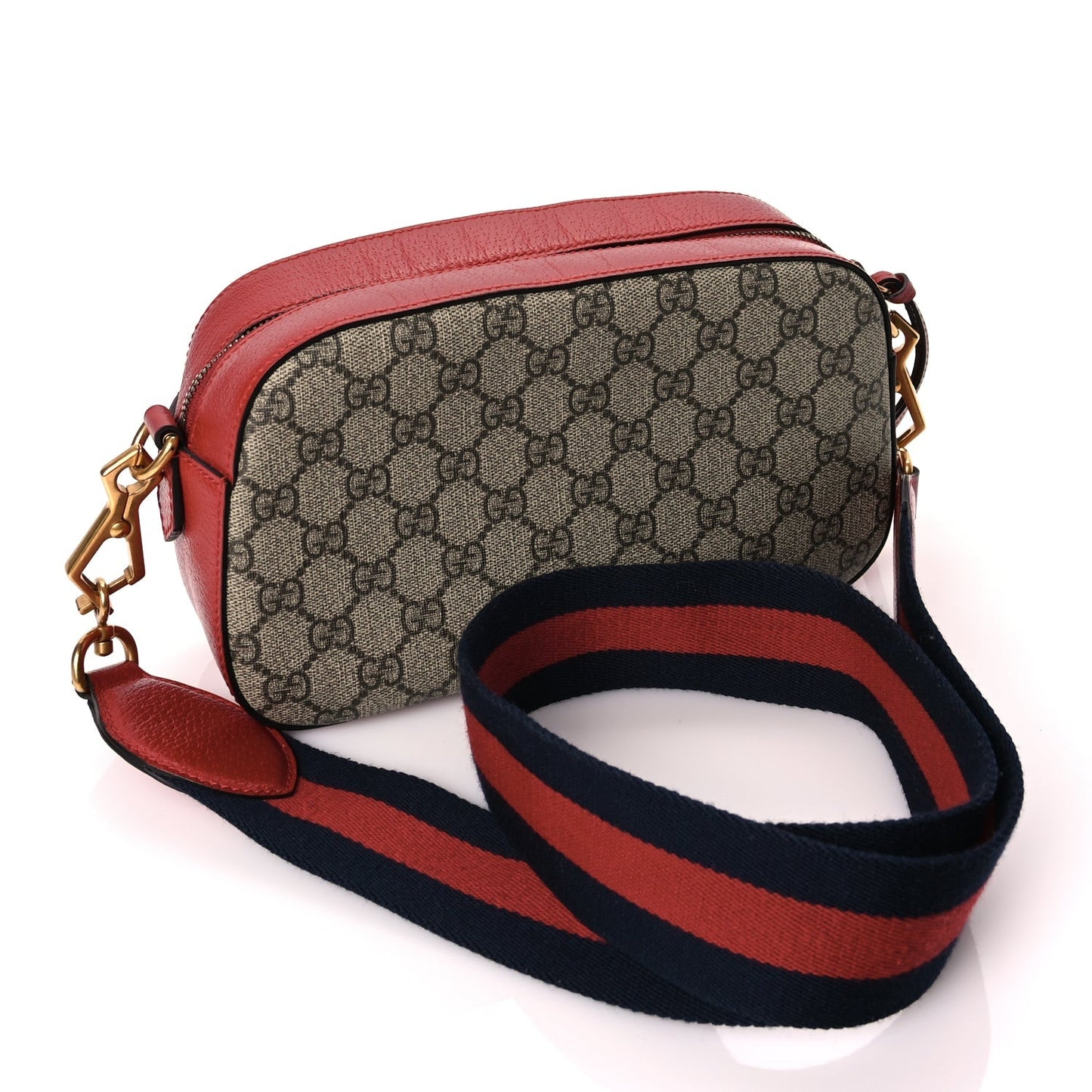 Gucci GG Supreme Monogram Web Neo Shoulder Bag Beige Red