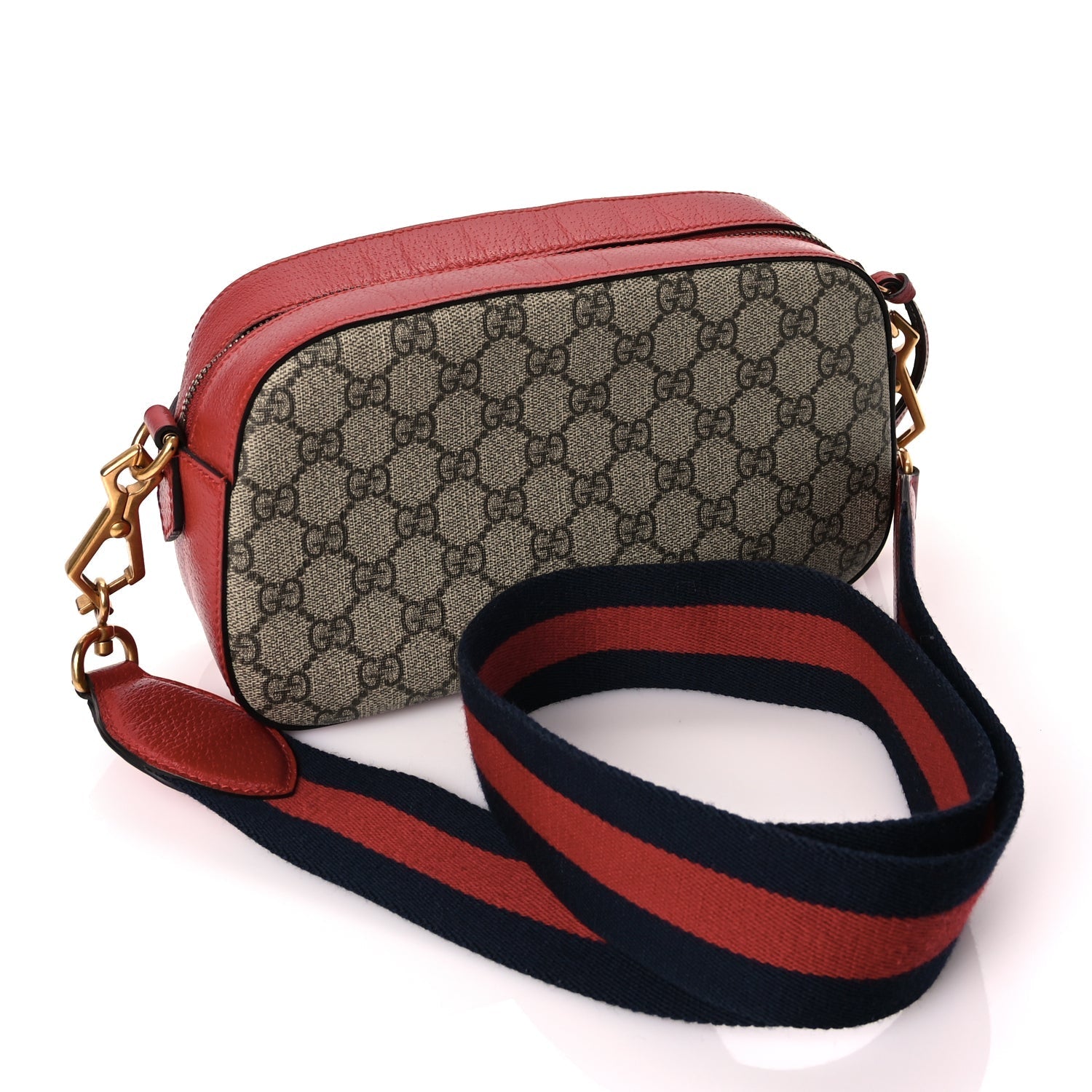 Gucci GG Supreme Monogram Web Neo Shoulder Bag Beige Red