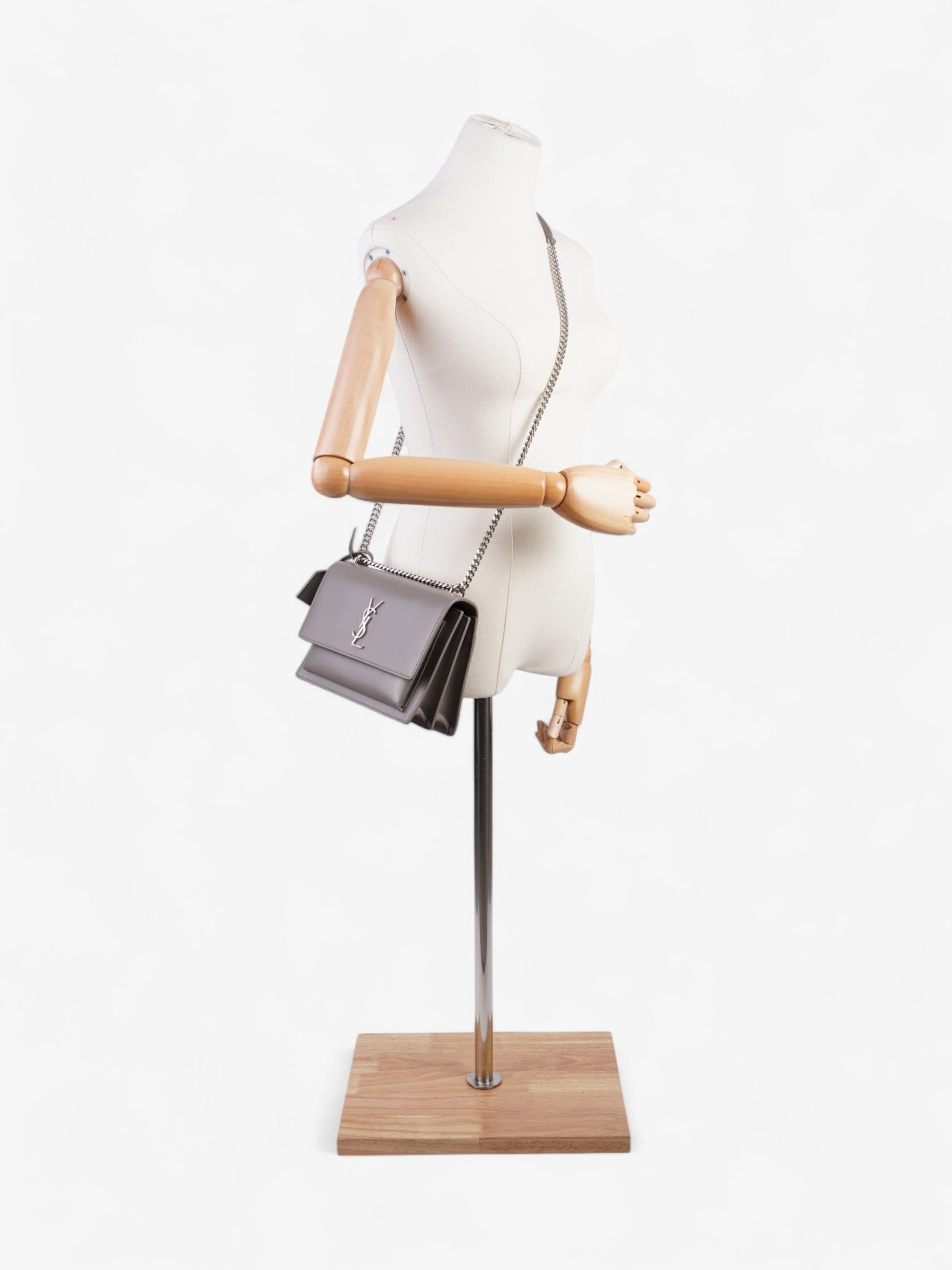 YSL Saint Laurent Sunset Grey Calfskin Crossbody Bag Leather Gray Medium