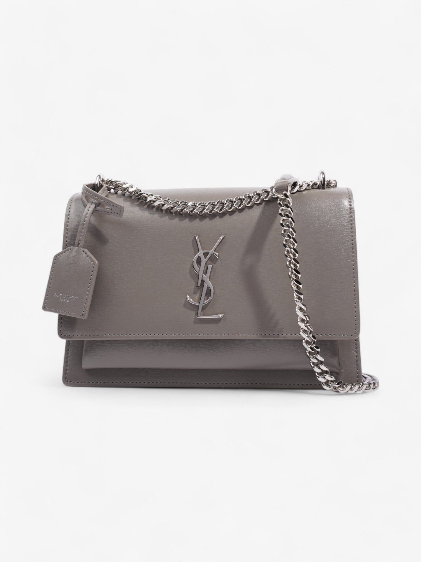 YSL Saint Laurent Sunset Grey Calfskin Crossbody Bag Leather Gray Medium