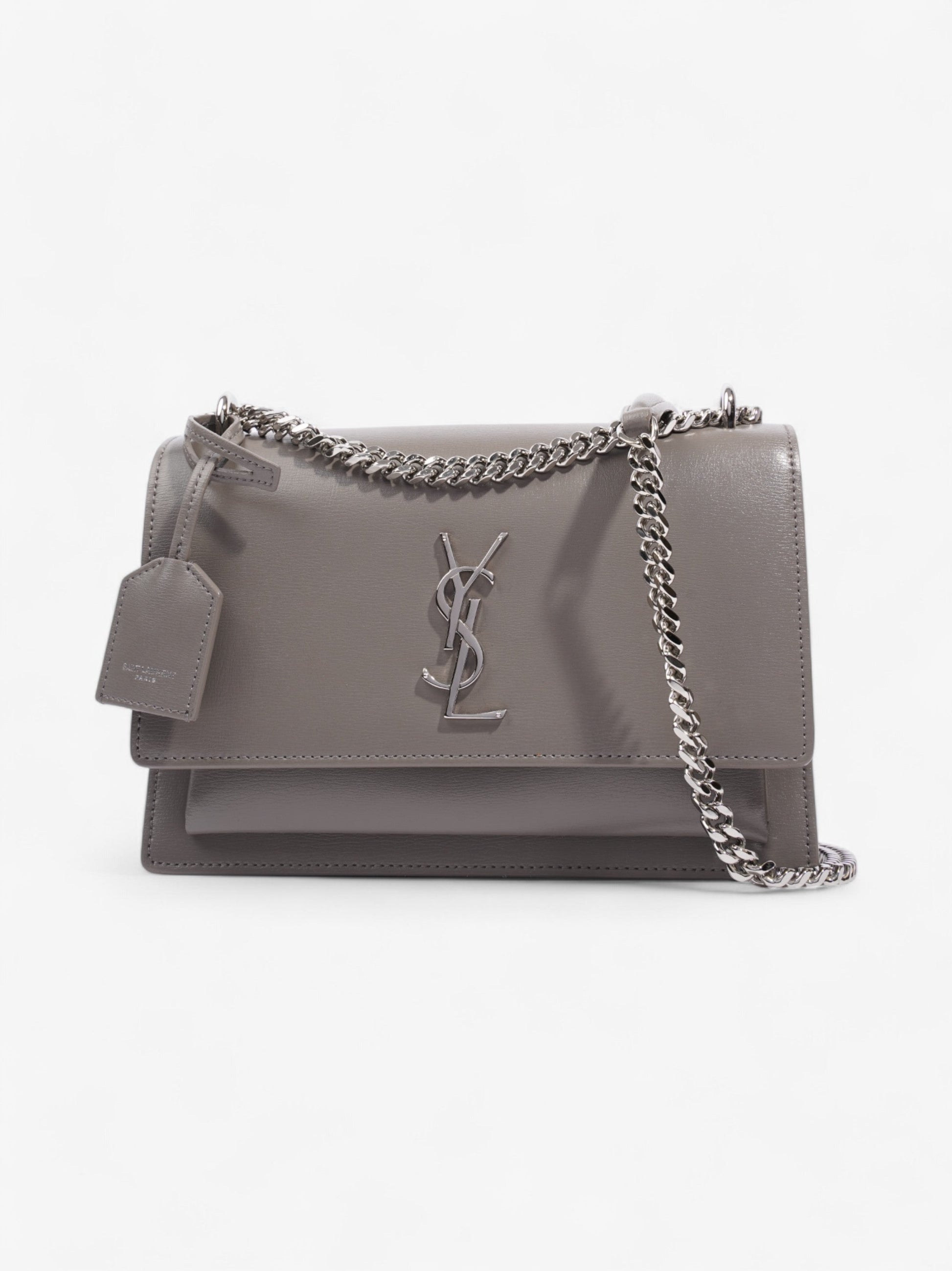 YSL Saint Laurent Sunset Grey Calfskin Crossbody Bag Leather Gray Medium