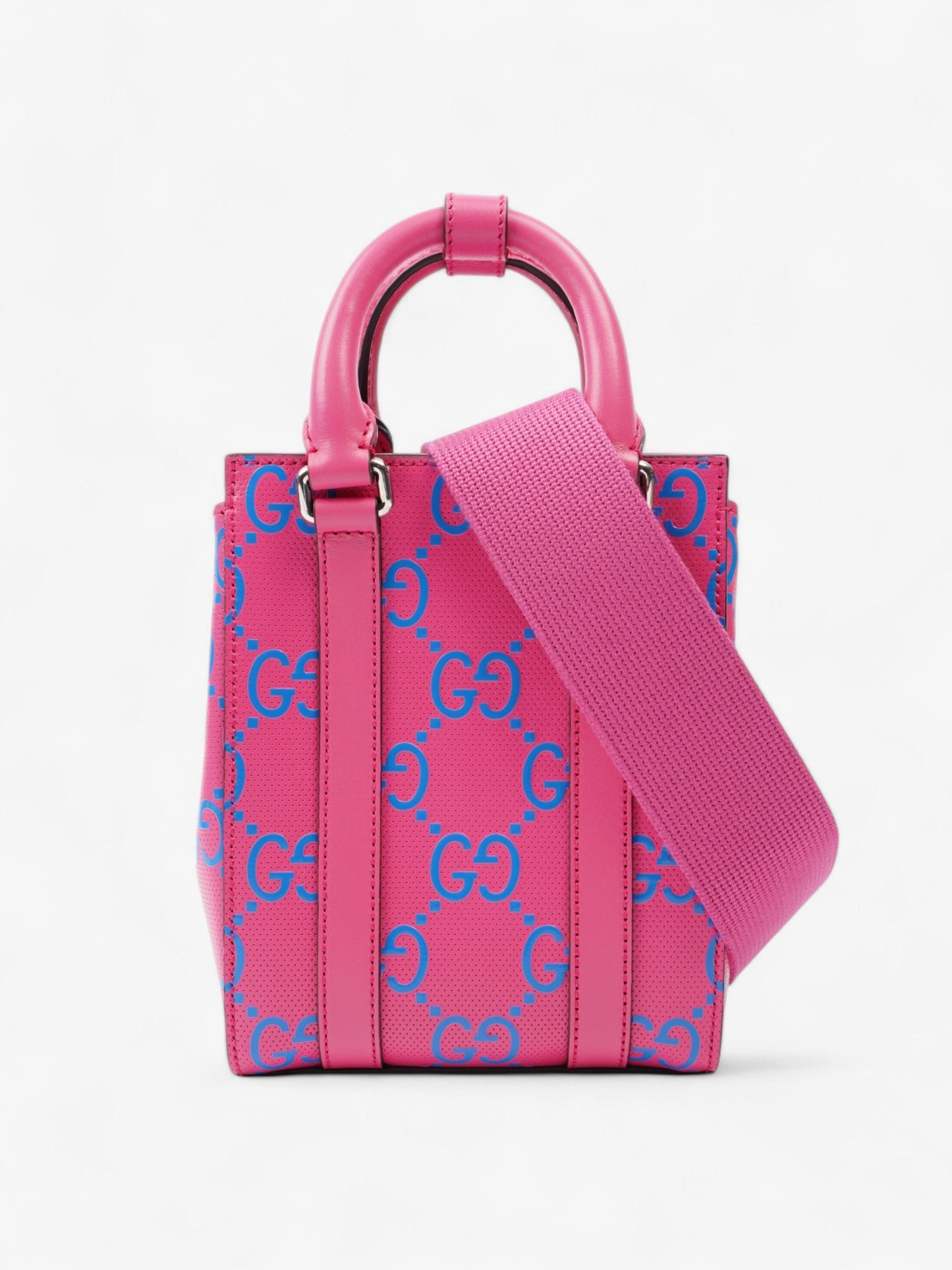 Gucci Mini Tote Logo Embossed Leather Blue Crossbody Bag