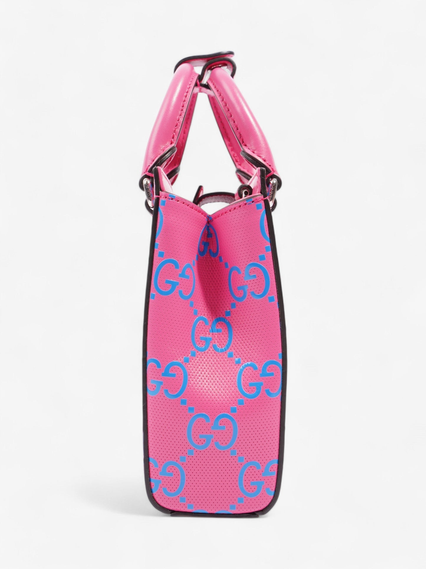 Gucci Mini Tote Logo Embossed Leather Blue Crossbody Bag