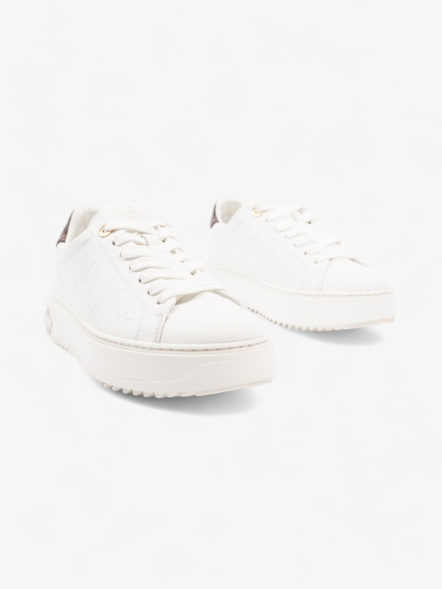 Louis Vuitton Time Out Sneaker EU 36.5 UK Monogram White Brown Leather Shoes