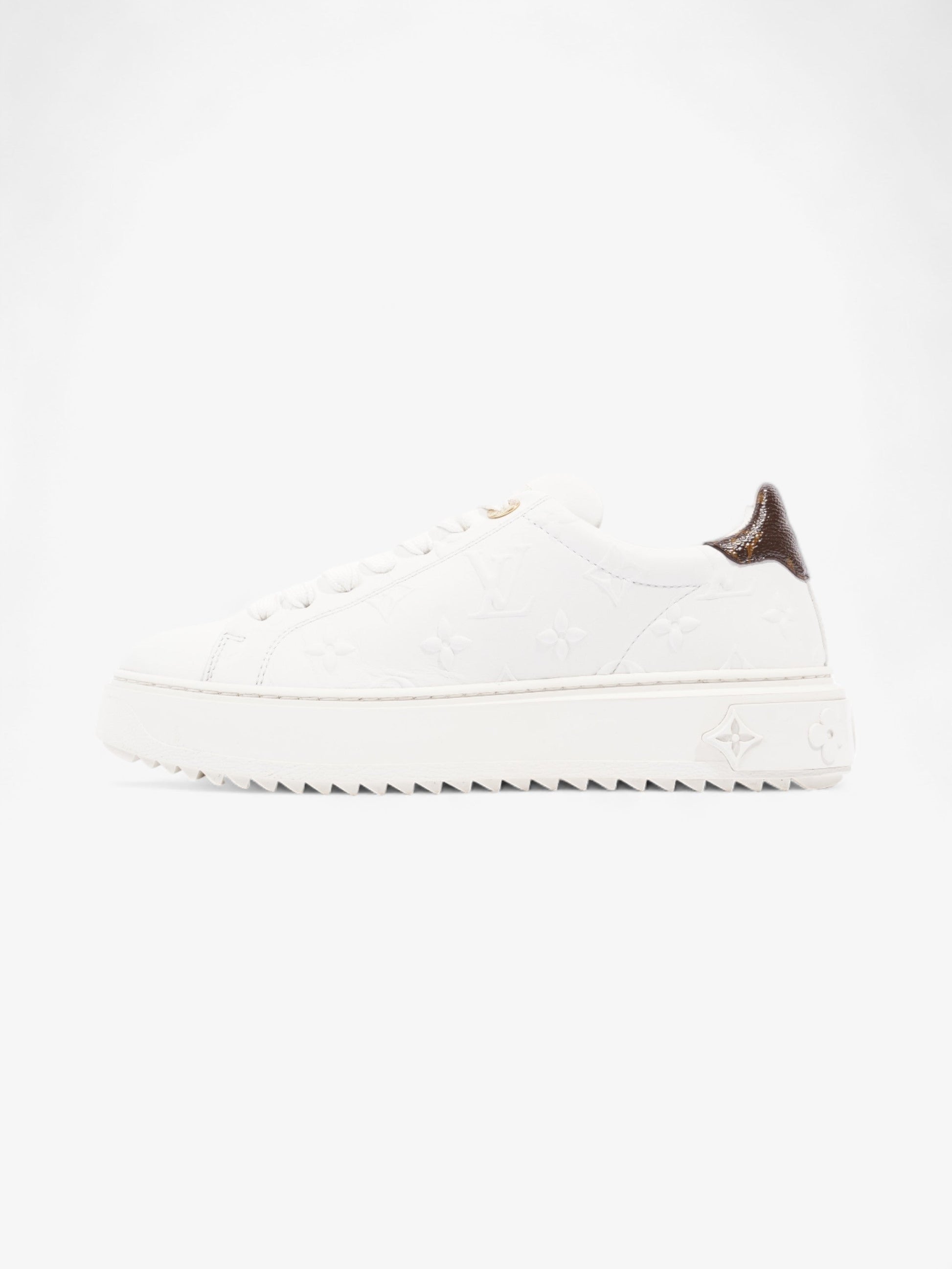 Louis Vuitton Time Out Sneaker EU 36.5 UK Monogram White Brown Leather Shoes