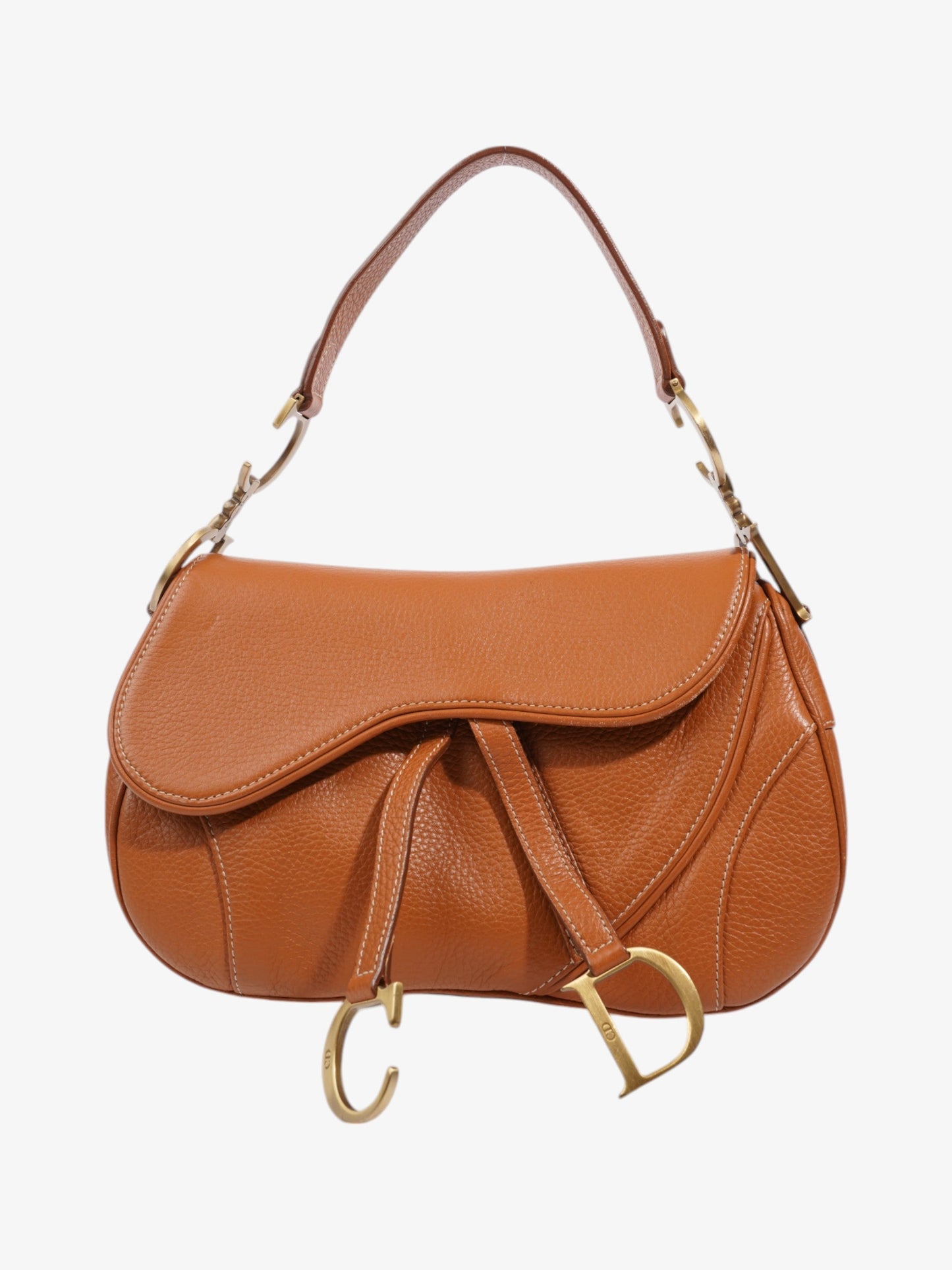 Dior Christian Double Saddle Bag Leather Tan Shoulder Bag
