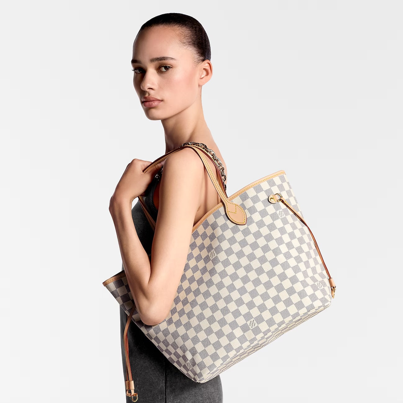 Louis Vuitton AZUR MM ROSE Damier Neverfull Tote Bag Rose Ballerine