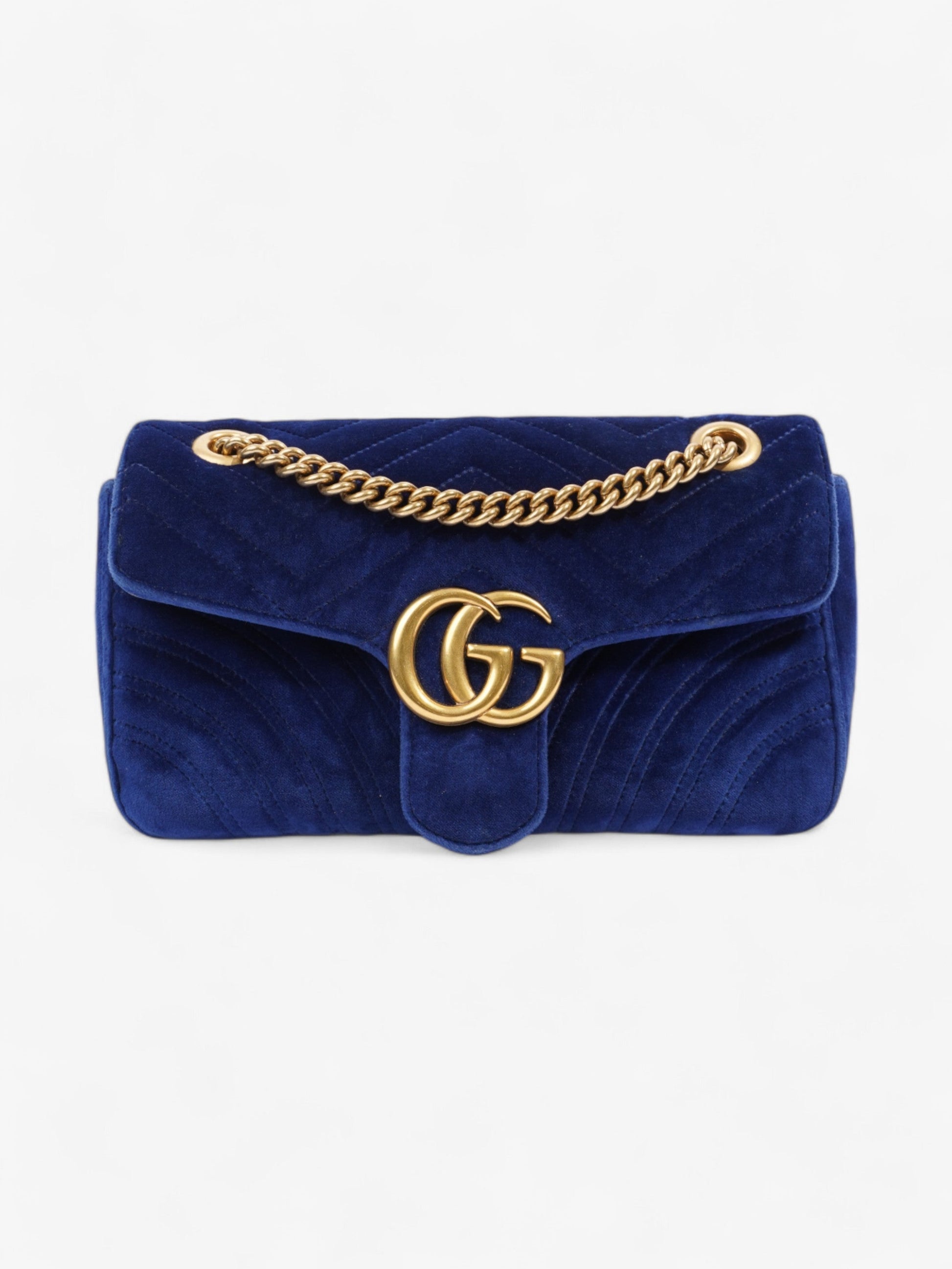 Gucci Marmont Midnight Velvet Shoulder Bag Blue Small