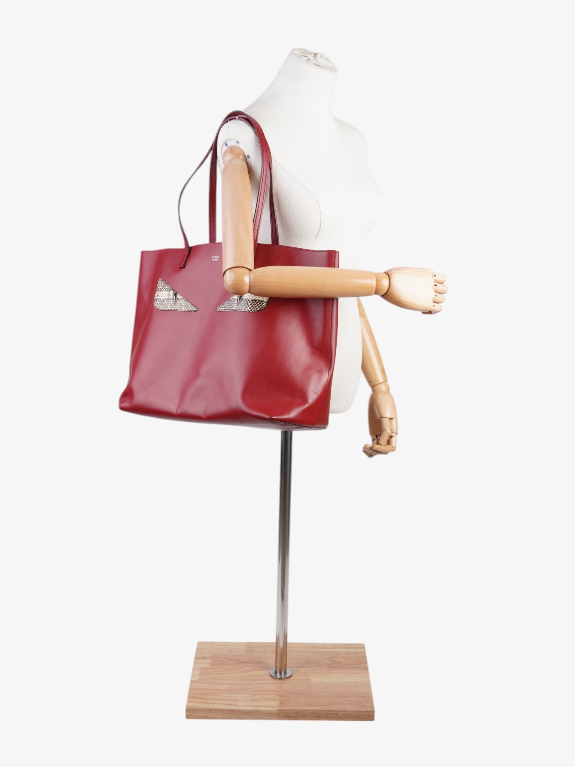 Fendi Monster Eye Tote Snake Leather Red Shoulder Bag
