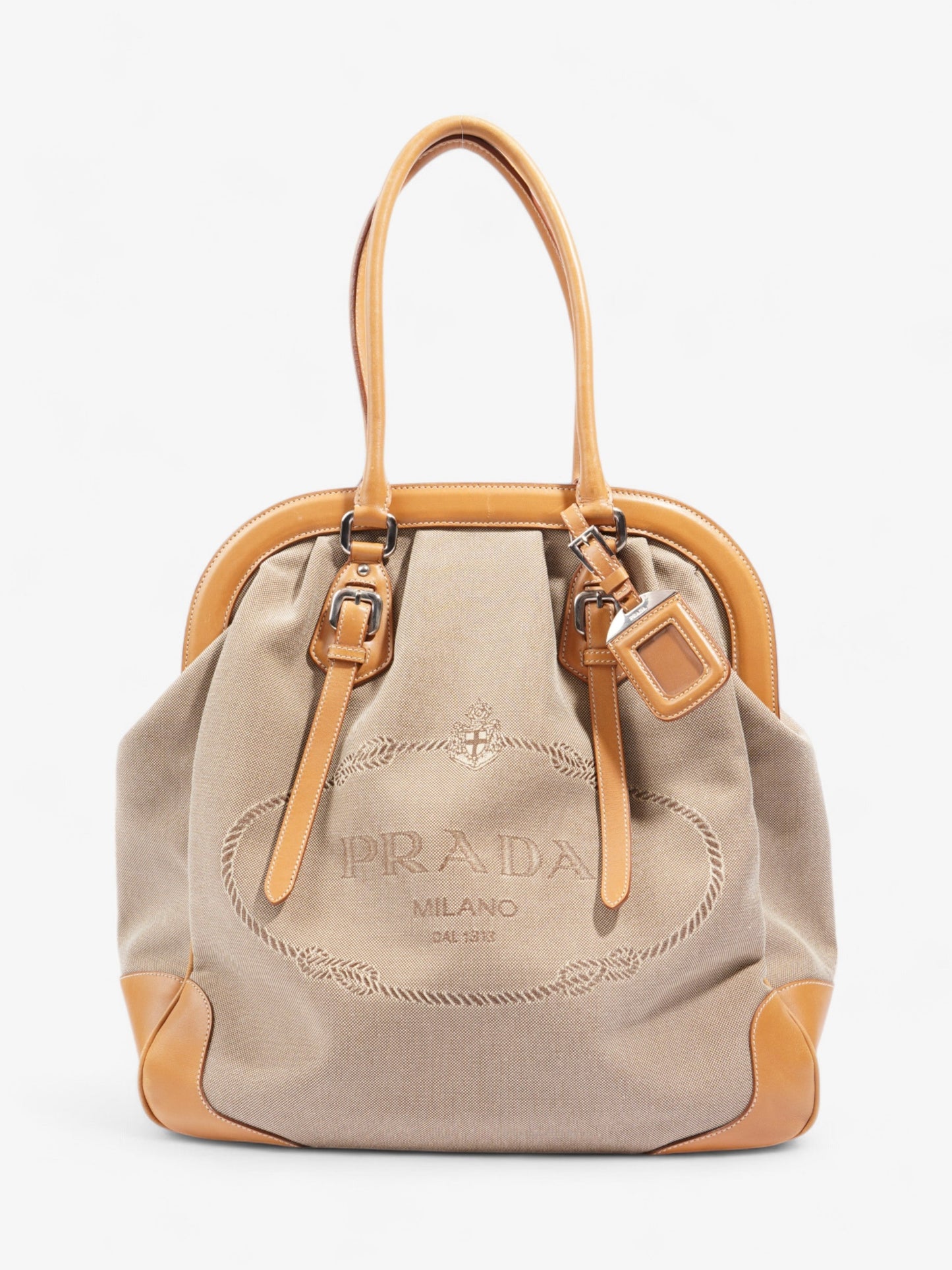 Prada Tote Canvas Beige Logo Shoulder Bag
