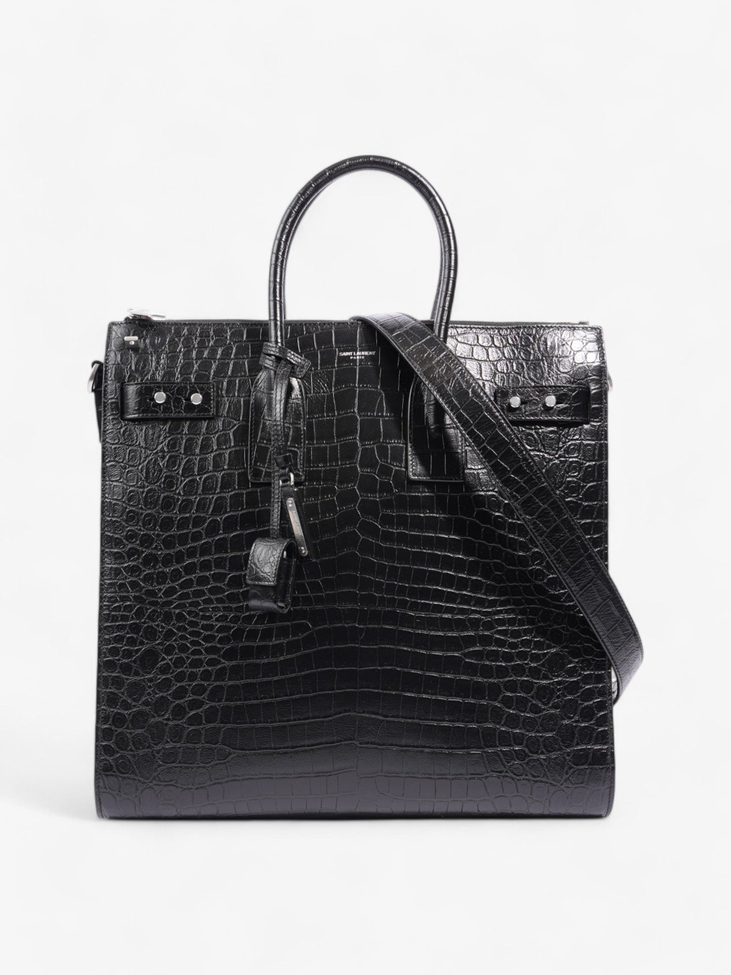 YSL Saint Laurent Sac De Jour North South Tote Bag Leather Black Embossed
